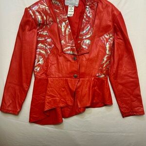 Vintage Red Leather Blazer,Calfskin, Artistic Statement Jacket,Made in Canada, M